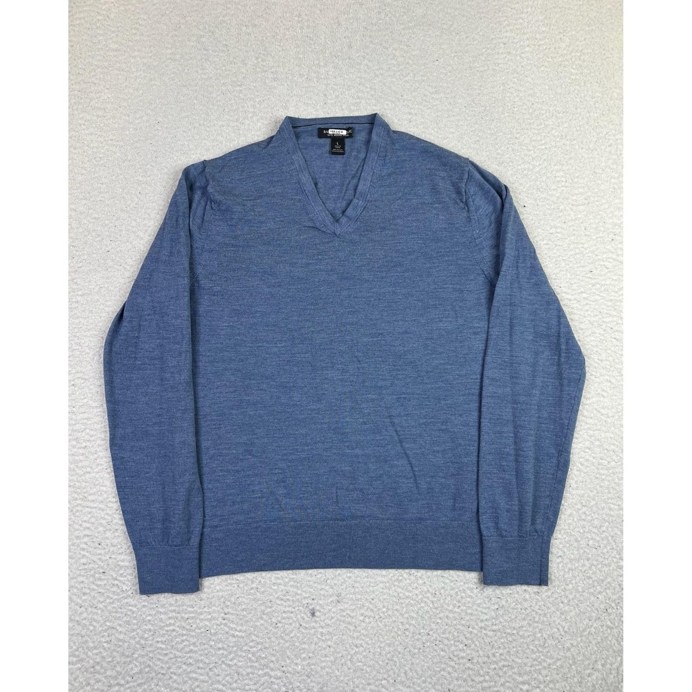 Banana Republic Mens Large Blue RWS Merino Vee Wool V Neck Pullover Sweater